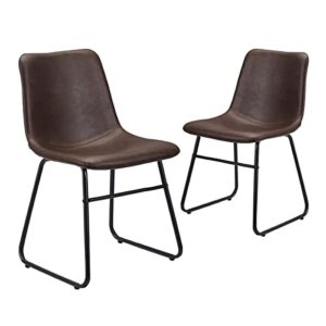 2 Pcs Dining Chairs Armless Accent Chairs PU Leather Bar Stools Indoor/Outdoor Kitchen Dining Room Chairs Modern Barstools with Metal Legs Upholstered, Home Office Kitchen Island Chair, Brown