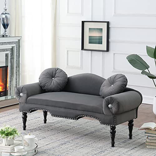 Holaki 54" Velvet Loveseat Sofa,Upholstered 2 Seater Couch Settee with 2 Round Pillows, Modern Love Seat with Nailhead Trim Roll Arm,Accent Bedside Entryway Window Bench for Living Room(Grey)