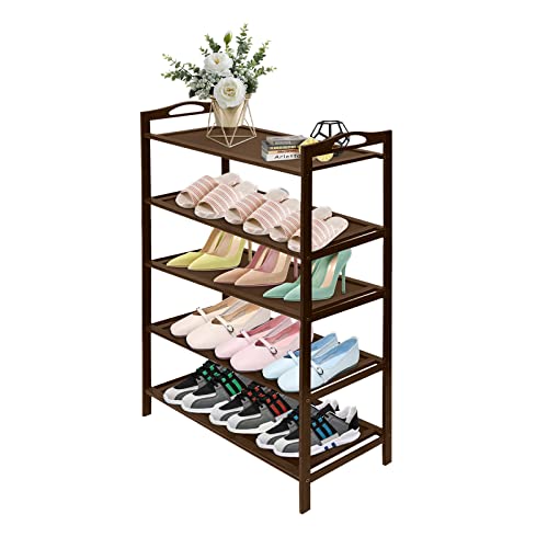 Gdrasuya10 5-Tier Bamboo Shoe Rack for Entryway, Stackable Shoes Rack Organizer Free Standing Shoe Shelf Storage Organizer for Hallway Closet Bedroom Living Room, Dark Brown