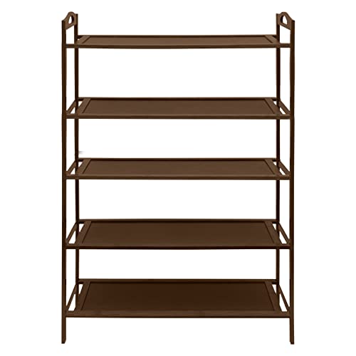 Gdrasuya10 5-Tier Bamboo Shoe Rack for Entryway, Stackable Shoes Rack Organizer Free Standing Shoe Shelf Storage Organizer for Hallway Closet Bedroom Living Room, Dark Brown