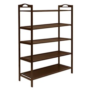 Gdrasuya10 5-Tier Bamboo Shoe Rack for Entryway, Stackable Shoes Rack Organizer Free Standing Shoe Shelf Storage Organizer for Hallway Closet Bedroom Living Room, Dark Brown