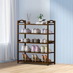 Gdrasuya10 5-Tier Bamboo Shoe Rack for Entryway, Stackable Shoes Rack Organizer Free Standing Shoe Shelf Storage Organizer for Hallway Closet Bedroom Living Room, Dark Brown