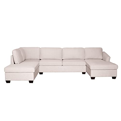 MOEO Large U-Shape Sectional Sofa, Double Extra Wide Chaise Lounge Couch, Birch Wood Legs Sponge, for Living Room Apartment, Office, Beige