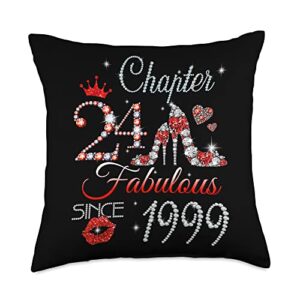 24 years old birthday queen gifts womens diamond womens chapter est 1999 24 years old 24th birthday queen throw pillow, 18x18, multicolor