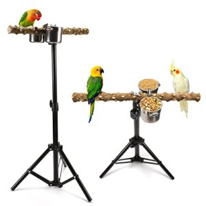 adjustable height bird perch stand 43 inch parrot training perches metal bird play stand with feeding bowls for small birds indoor and outdoor