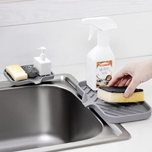 COMUSTER Kitchen Soap Tray, Silicone Sponge Holder for Bathroom Counter Sink Dish Bottle,Dishwashing Accessories（Grey）