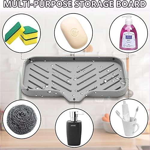 COMUSTER Kitchen Soap Tray, Silicone Sponge Holder for Bathroom Counter Sink Dish Bottle,Dishwashing Accessories（Grey）