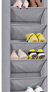 KEETDY Over the Door Shoe Organizer with 8 Deep Pockets, Hanging Shoe Rack for Closet Hanger Fits 20 Pairs Shoe Holder for Narrow Door Shoe Storage, Grey