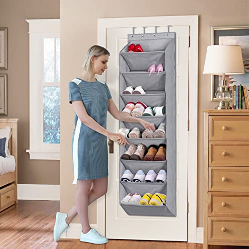 KEETDY Over the Door Shoe Organizer with 8 Deep Pockets, Hanging Shoe Rack for Closet Hanger Fits 20 Pairs Shoe Holder for Narrow Door Shoe Storage, Grey