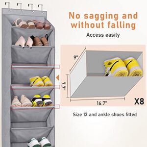 KEETDY Over the Door Shoe Organizer with 8 Deep Pockets, Hanging Shoe Rack for Closet Hanger Fits 20 Pairs Shoe Holder for Narrow Door Shoe Storage, Grey