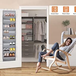 KEETDY Over the Door Shoe Organizer with 8 Deep Pockets, Hanging Shoe Rack for Closet Hanger Fits 20 Pairs Shoe Holder for Narrow Door Shoe Storage, Grey