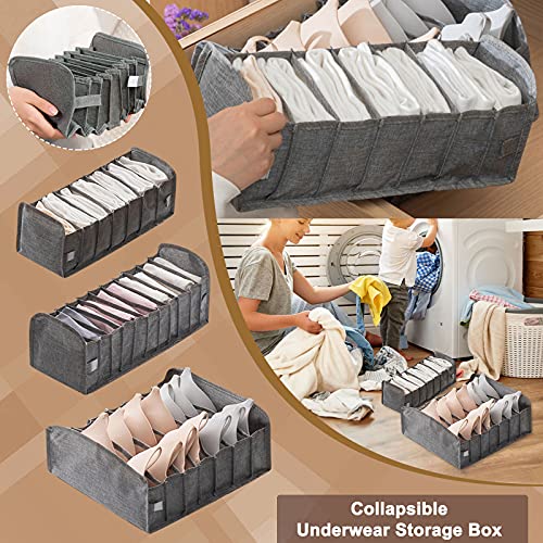 Underwear Drawer Organizer Dark Gray Collapsible Cabinet Organizer Closet Organizer Foldable Closet Organizer Compression Underwear Storage Box for Socks, Storage Containers for Clothes in Closet