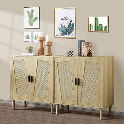 Tatub 2 Pcs Accent Storage Cabinets with Rattan Doors,Kitchen Sideboard Buffet Storage Cabinet,Console Cabinet,Natural