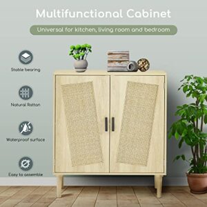 Tatub 2 Pcs Accent Storage Cabinets with Rattan Doors,Kitchen Sideboard Buffet Storage Cabinet,Console Cabinet,Natural