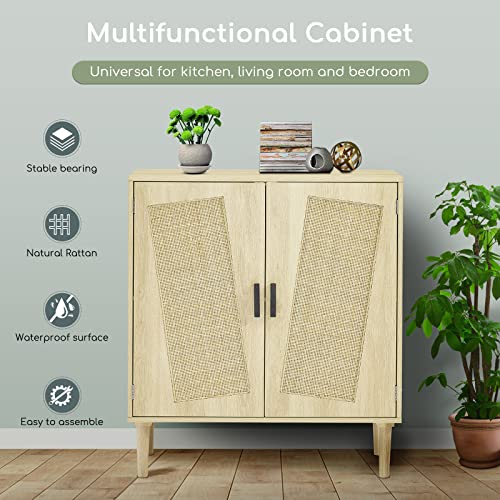 Tatub 2 Pcs Accent Storage Cabinets with Rattan Doors,Kitchen Sideboard Buffet Storage Cabinet,Console Cabinet,Natural