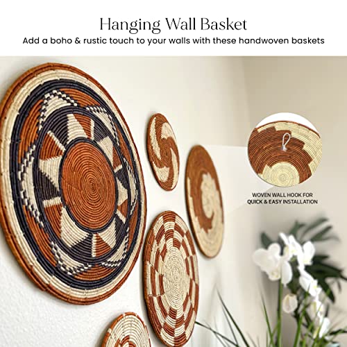 Artizenway Handmade Flat Wall Decor Basket Set of 5-Boho Wall Hanging Basket Crafted From Date Palm Leaves -Suitable For Bedroom, Living Room, Rest Room Or Dining Table