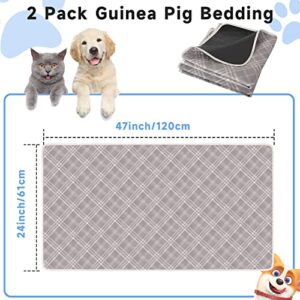 Guinea Pig Bedding Cage Liners - 2 Pack 47" X 24" Washable Waterproof Reusable Absorbent Guinea Pig Fleece Pet Pee Pads for Small Animals Cages Rabbit Hamster Rat