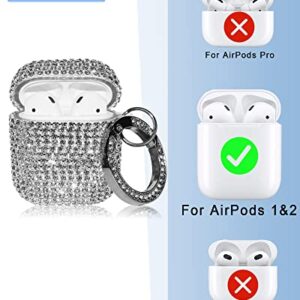 4in1 Bling for AirPod Case Diamonds Cover Set Kit, Luxurious Rhinestone PC for AirPods 2/1 Case Accessories for Women Girl w/Cute Fur Ball Pompom Keychain/Crystal Bracelet/Lobster Clasp Keychain