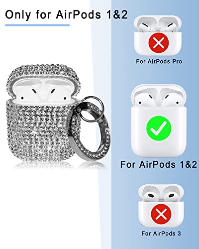 4in1 Bling for AirPod Case Diamonds Cover Set Kit, Luxurious Rhinestone PC for AirPods 2/1 Case Accessories for Women Girl w/Cute Fur Ball Pompom Keychain/Crystal Bracelet/Lobster Clasp Keychain