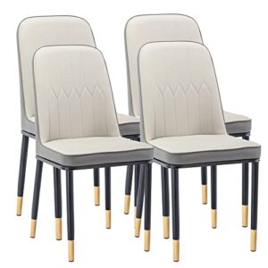 krinana pu leather dining chairs set of 4, armless side chair with metal gold legs for kitchen dining room living room (beige+grey, set of 4)