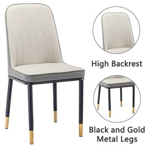 Krinana PU Leather Dining Chairs Set of 4, Armless Side Chair with Metal Gold Legs for Kitchen Dining Room Living Room (Beige+Grey, Set of 4)
