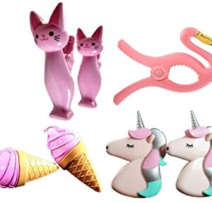 4 Set (8 Ct) Pink Ice Cream / Pink Unicorn / Pink Cat / Flamingo Beach Towel Clips Jumbo Size for Beach Chair, Cruise Beach Patio, Pool Accessories for Chairs, Household Clip, Baby Stroller