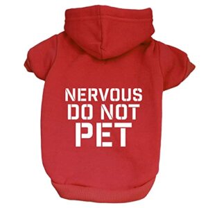 nervous do not pet pullover fleece lined dog hoodie with leash hole (red hooded sweatshirt)