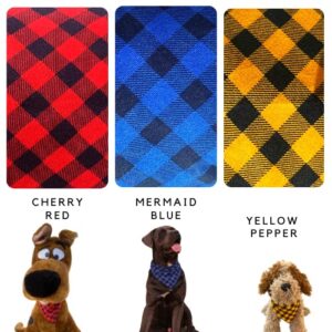 TPC Buffalo Small Plaid Dog Bandana| 3 Count |Double Fabric, Cute Bandanas for Dogs in Red,Blue and Yellow Plaid Designs. (Small)