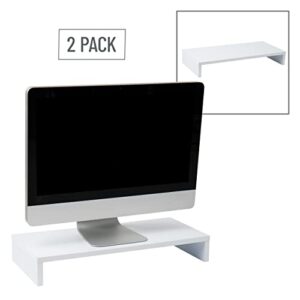 Mind Reader Woodland Collection, Monitor Stand 33 lb. Capacity, Desktop Organizer, Set of 2, 21" L x 9.5" Wx 3.25" H, 2 Pack, White