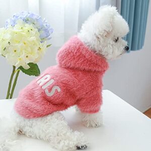 Medium Dog Sweater Female Pet Hooded Sweatshirt Pure Color Plush Warm Coat Cat Letter Warm Clothing Small Dog Clothes Female Set