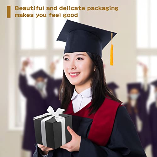 80 Pcs 5x5x5" Gift Boxes Paper Mug Box Candle Boxes with Lids Black Boxes for Packaging Small Gift Wrap Boxes Bridesmaid Proposal Box with Ribbons and Glue Point for Wedding Birthday Groomsmen Present