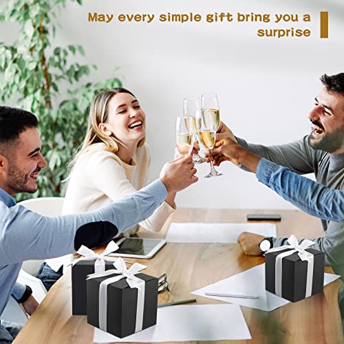 80 Pcs 5x5x5" Gift Boxes Paper Mug Box Candle Boxes with Lids Black Boxes for Packaging Small Gift Wrap Boxes Bridesmaid Proposal Box with Ribbons and Glue Point for Wedding Birthday Groomsmen Present