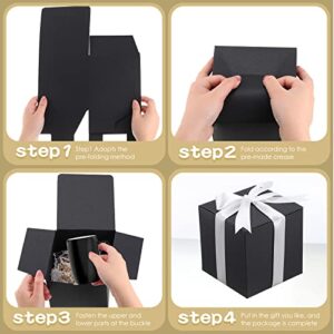 80 Pcs 5x5x5" Gift Boxes Paper Mug Box Candle Boxes with Lids Black Boxes for Packaging Small Gift Wrap Boxes Bridesmaid Proposal Box with Ribbons and Glue Point for Wedding Birthday Groomsmen Present