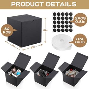 80 Pcs 5x5x5" Gift Boxes Paper Mug Box Candle Boxes with Lids Black Boxes for Packaging Small Gift Wrap Boxes Bridesmaid Proposal Box with Ribbons and Glue Point for Wedding Birthday Groomsmen Present