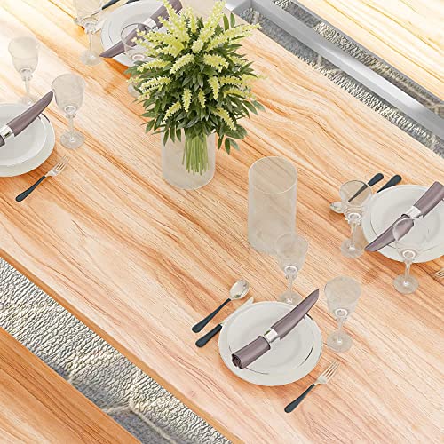 LinkRomat Dining Room Table Set with 2 Benches, Dinner Table Set for 4-6, Wood Breakfast Table Set & PU Leather Upholstered Benches, Beige, 47.2 x 28.7 x 28.7''