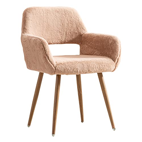 Desk Chair Faux Fur Desk Chair No Wheels Dining Chairs - Fluffy Desk Chair Upholstered Desk Chair Modern Dining Room Chairs, Furry Desk Chair Accent Chair for Bedroom, Armrest Desk Chair for Living