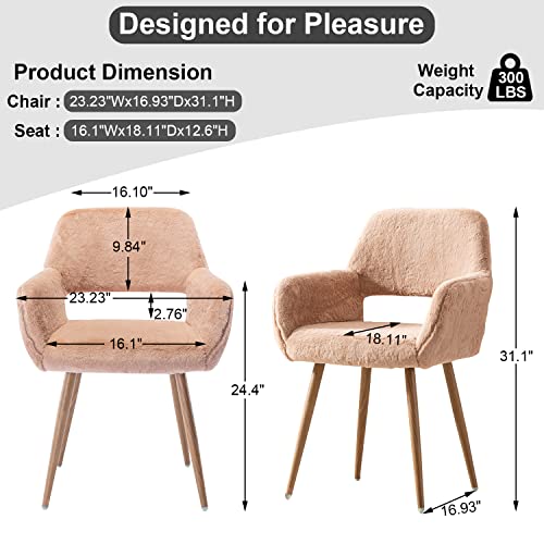 Desk Chair Faux Fur Desk Chair No Wheels Dining Chairs - Fluffy Desk Chair Upholstered Desk Chair Modern Dining Room Chairs, Furry Desk Chair Accent Chair for Bedroom, Armrest Desk Chair for Living