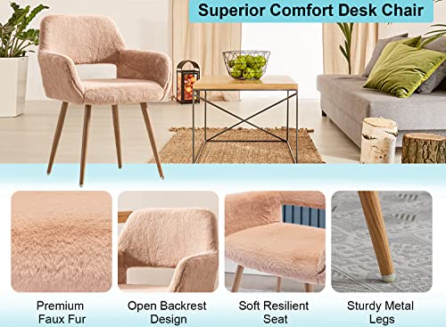 Desk Chair Faux Fur Desk Chair No Wheels Dining Chairs - Fluffy Desk Chair Upholstered Desk Chair Modern Dining Room Chairs, Furry Desk Chair Accent Chair for Bedroom, Armrest Desk Chair for Living