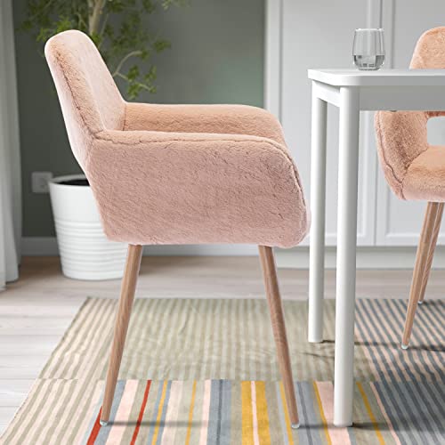 Desk Chair Faux Fur Desk Chair No Wheels Dining Chairs - Fluffy Desk Chair Upholstered Desk Chair Modern Dining Room Chairs, Furry Desk Chair Accent Chair for Bedroom, Armrest Desk Chair for Living