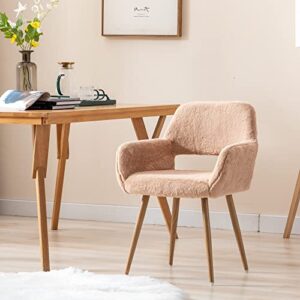 Desk Chair Faux Fur Desk Chair No Wheels Dining Chairs - Fluffy Desk Chair Upholstered Desk Chair Modern Dining Room Chairs, Furry Desk Chair Accent Chair for Bedroom, Armrest Desk Chair for Living