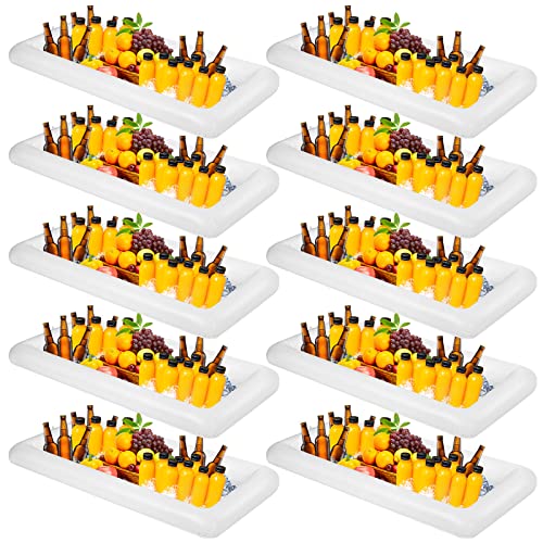 10 Packs Inflatable Serving Bars Ice Buffet Salad Serving Trays Large Food Drink Cooler Holder Containers for Indoor Outdoor BBQ Picnic Pool Beach Summer Luau Party Supplies