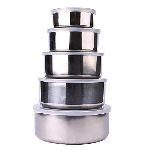 Food Containers with Lids Airtight, 5 Pcs Stainless Steel Home Kitchen Food Container Storage Mixing Bowl Set