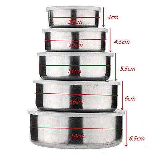 Food Containers with Lids Airtight, 5 Pcs Stainless Steel Home Kitchen Food Container Storage Mixing Bowl Set