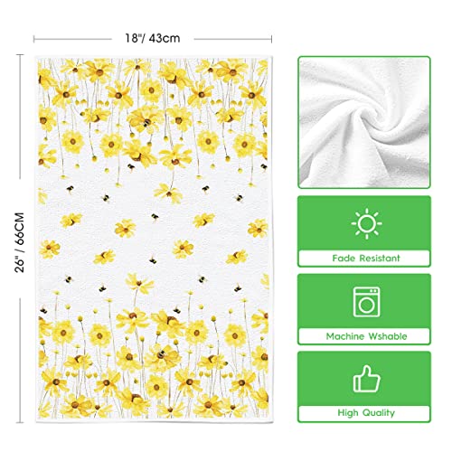 Artoid Mode Yellow Flowers Bee Hello Sunshine Summer Kitchen Towels Dish Towels, 18x26 Inch Seasonal Holiday Decoration Hand Towels Set of 2