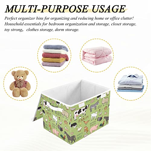 xigua Farm Animals Storage Bins with Lids Foldable Large Cube Storage Boxes with Handles for Home Bedroom Closet Office (16.5x12.6x11.8 in)#26