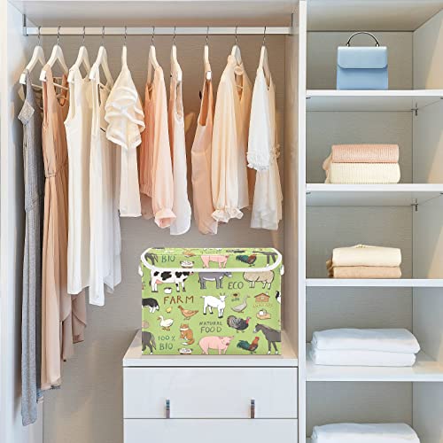 xigua Farm Animals Storage Bins with Lids Foldable Large Cube Storage Boxes with Handles for Home Bedroom Closet Office (16.5x12.6x11.8 in)#26