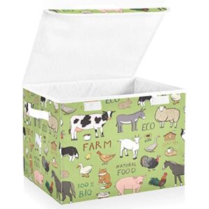 xigua Farm Animals Storage Bins with Lids Foldable Large Cube Storage Boxes with Handles for Home Bedroom Closet Office (16.5x12.6x11.8 in)#26