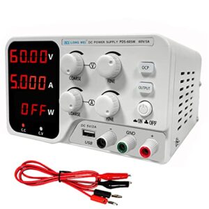 dc power supply variable,60v 5a 300w adjustable switching regulated, dc bench power supply with 4-digits led power display 5v/2a usb output, coarse and fine adjustments white