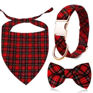 christmas dog collars for female dogs,dog bow tie collar as dog gifts for large and medium dog,pet gift collar with bow tie & soft bandana,adjustable dog bow tie collar,girl dog collar for large dogs