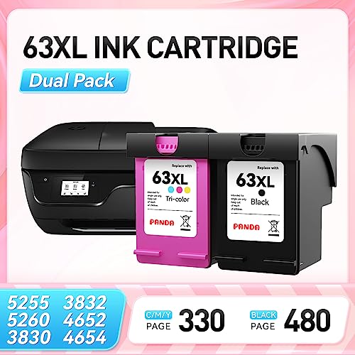 Panda 1 BK 1 Tri Color Remanufactured 63xl 63 Ink Cartridge for HP OfficeJet 3830 4650 5255 Envy 4520 4512 4513 Deskjet 1112 2130 Printer